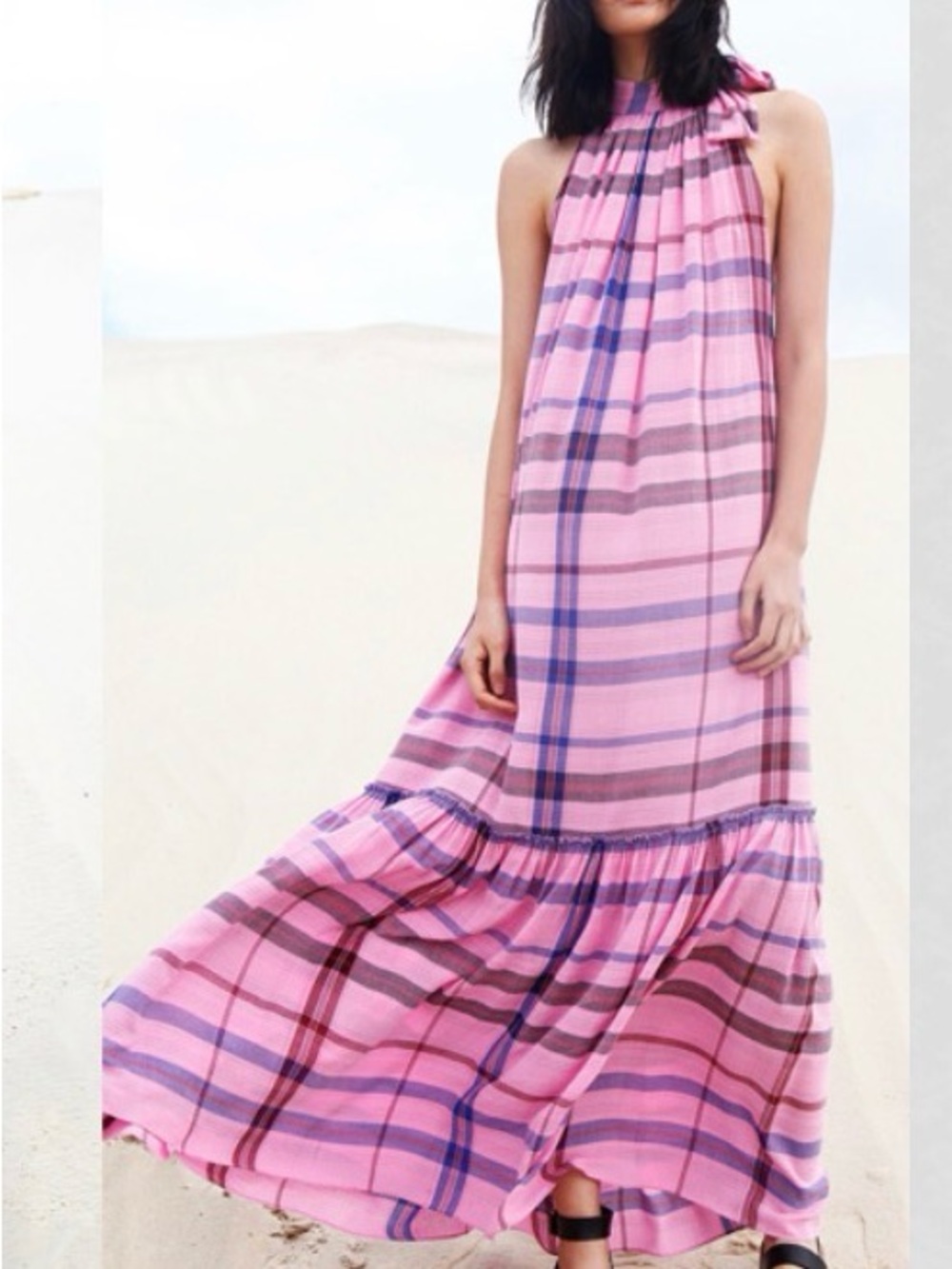 Apiece Apart Pink Plaid Dress with Purple & Brown Accents